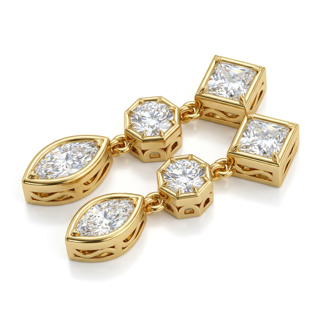 Marquise, Princess & Octagonal Diamond Bezel Dangle Earrings