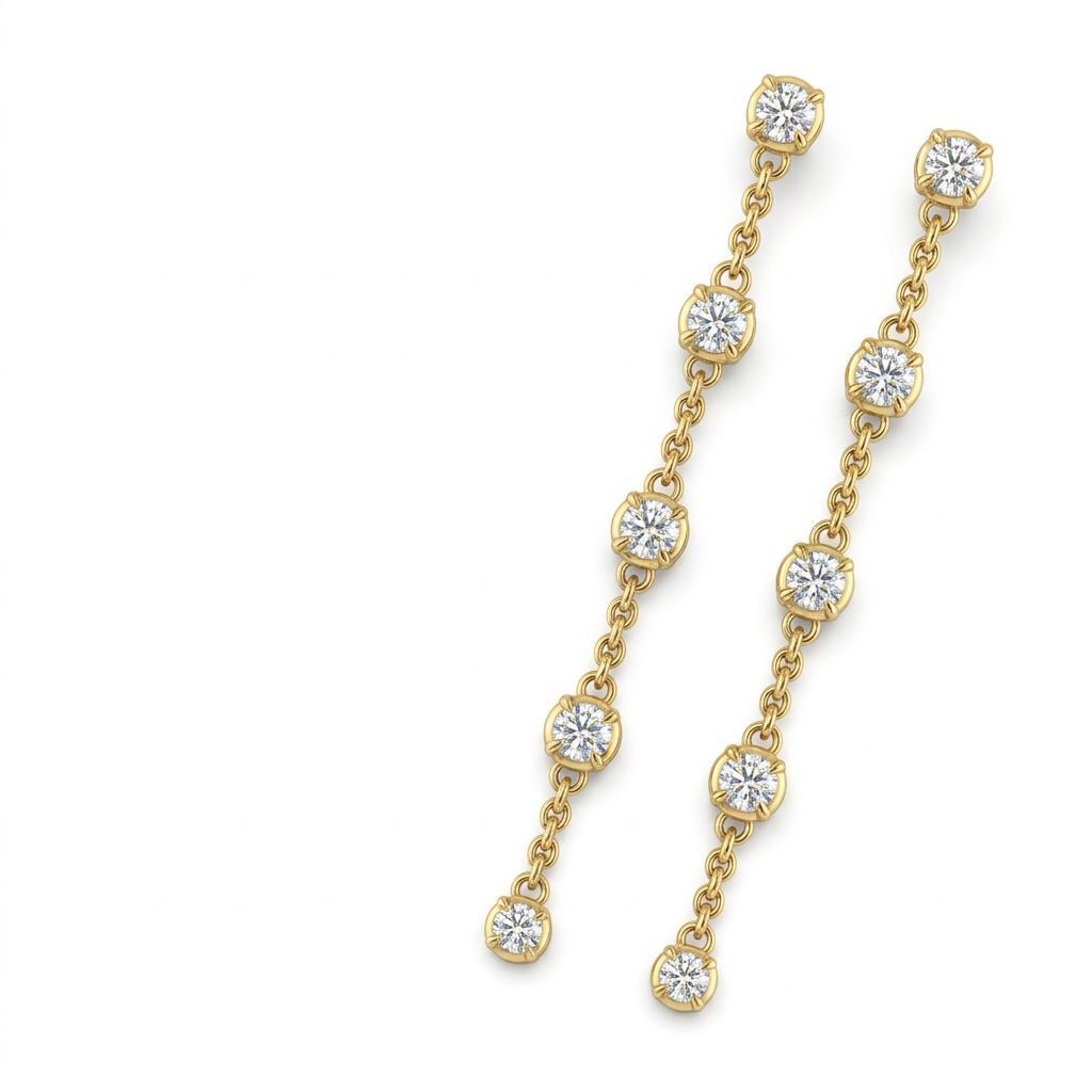 Round Bezel Diamond By-the-Yard Dangle Earrings in Yellow Gold