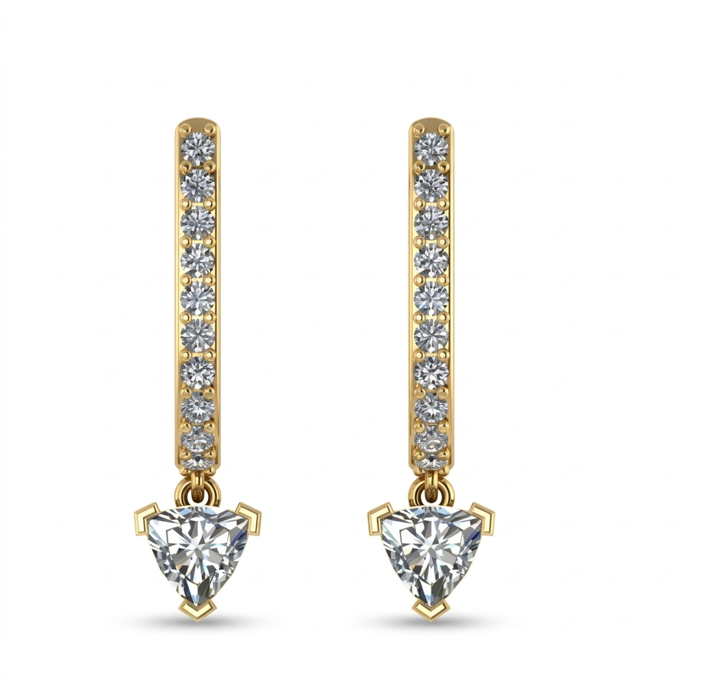 Cushion Cut Diamond Halo Drop Earrings with Plain Gold Hoops