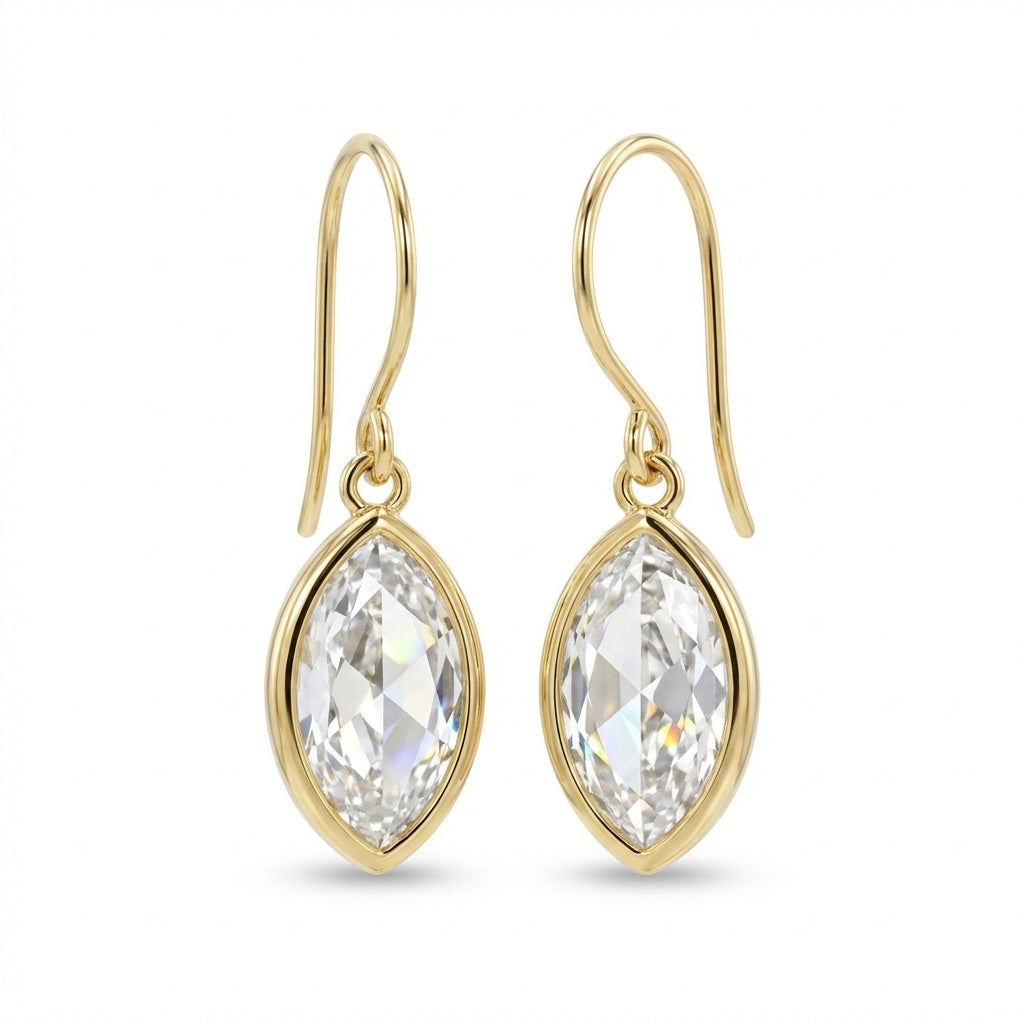 Marquise Cut Bezel Set Yellow Gold Drop Earrings