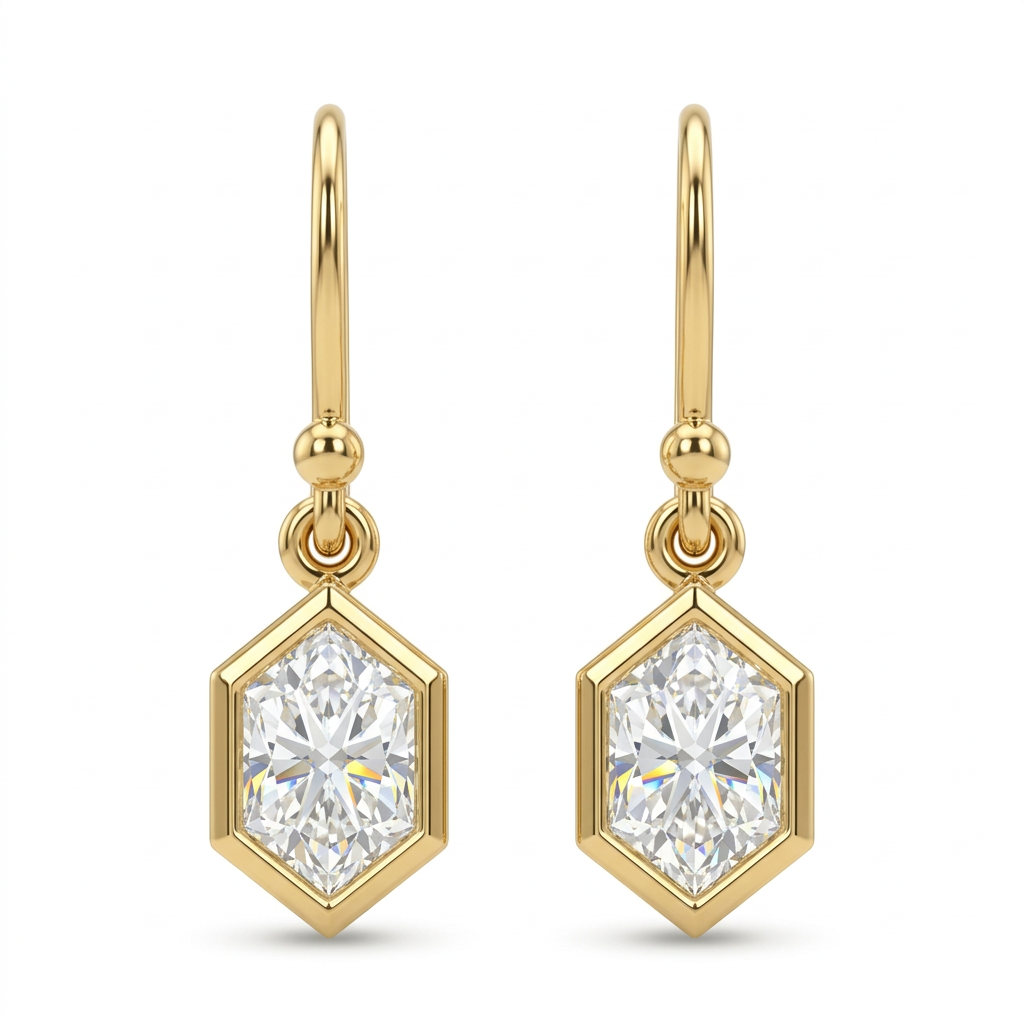 Marquise Cut Bezel Set Yellow Gold Drop Earrings