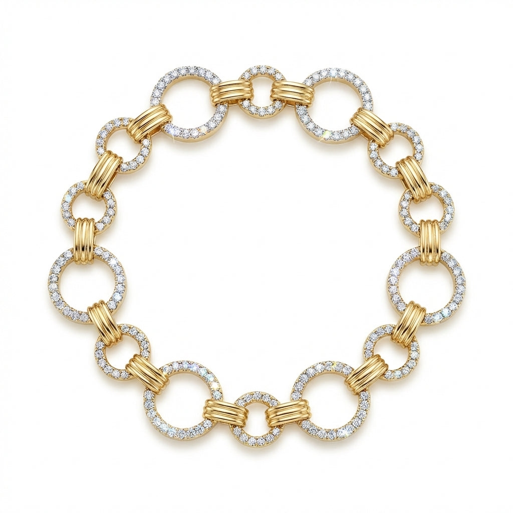 Luxurious Gold Pave Round Diamond Interlocking Link Bracelet