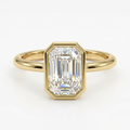 Emerald Cut Bezel Set Diamond Ring with Plain Gold Band