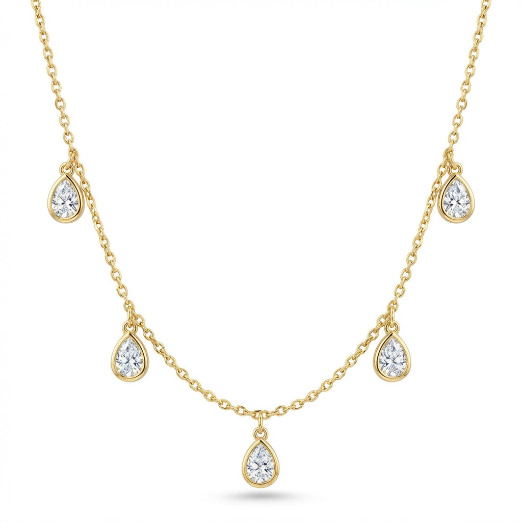 Pear Bezel Diamond Drop Necklace in 14K Yellow Gold