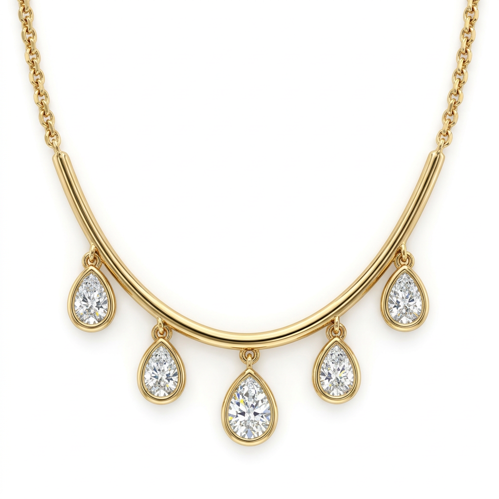 Pear Bezel Diamond Drop Necklace in 14K Yellow Gold