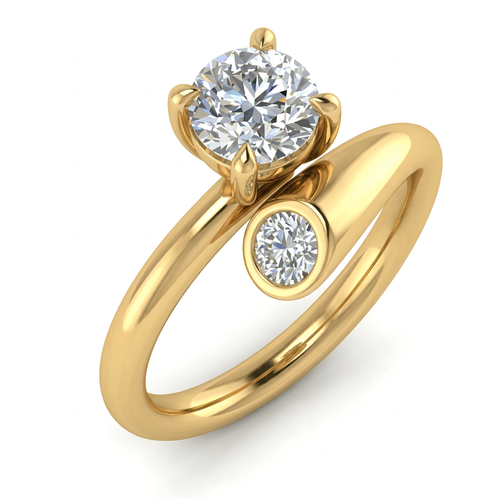 Oval Diamond Bypass Engagement Ring with Bezel Accent Band