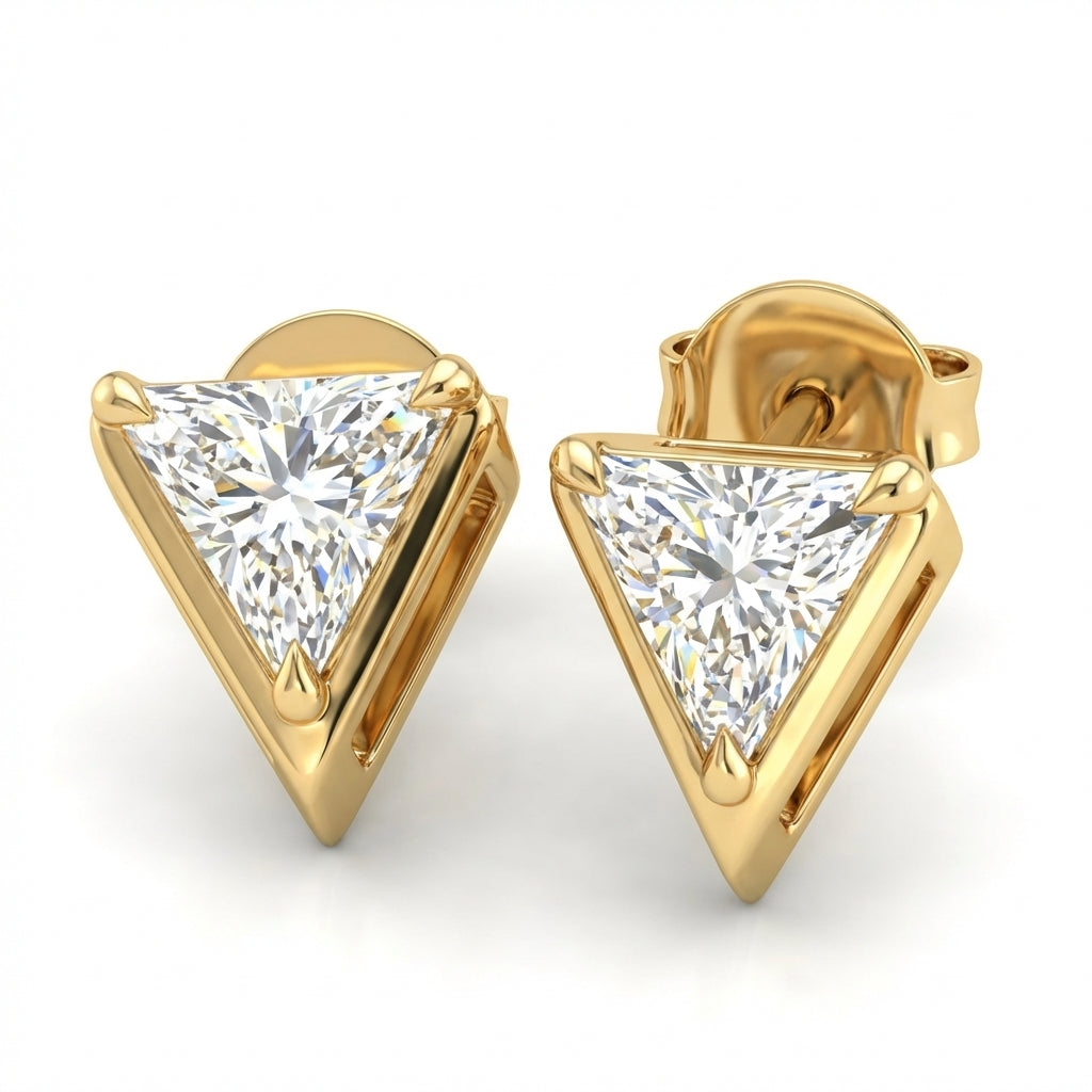 Trillion Solitaire Diamond Stud Earrings in Radiant Yellow Gold