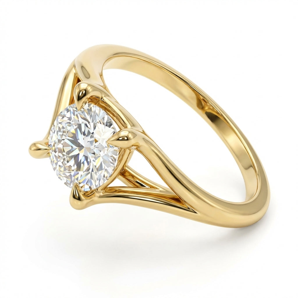 Round Brilliant Split Shank Solitaire Engagement Ring in Yellow Gold