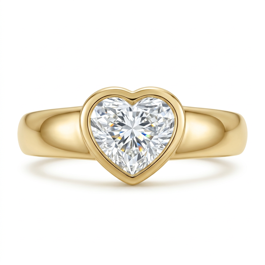 Heart-Shaped Diamond Bezel Set Solitaire Ring in Yellow Gold