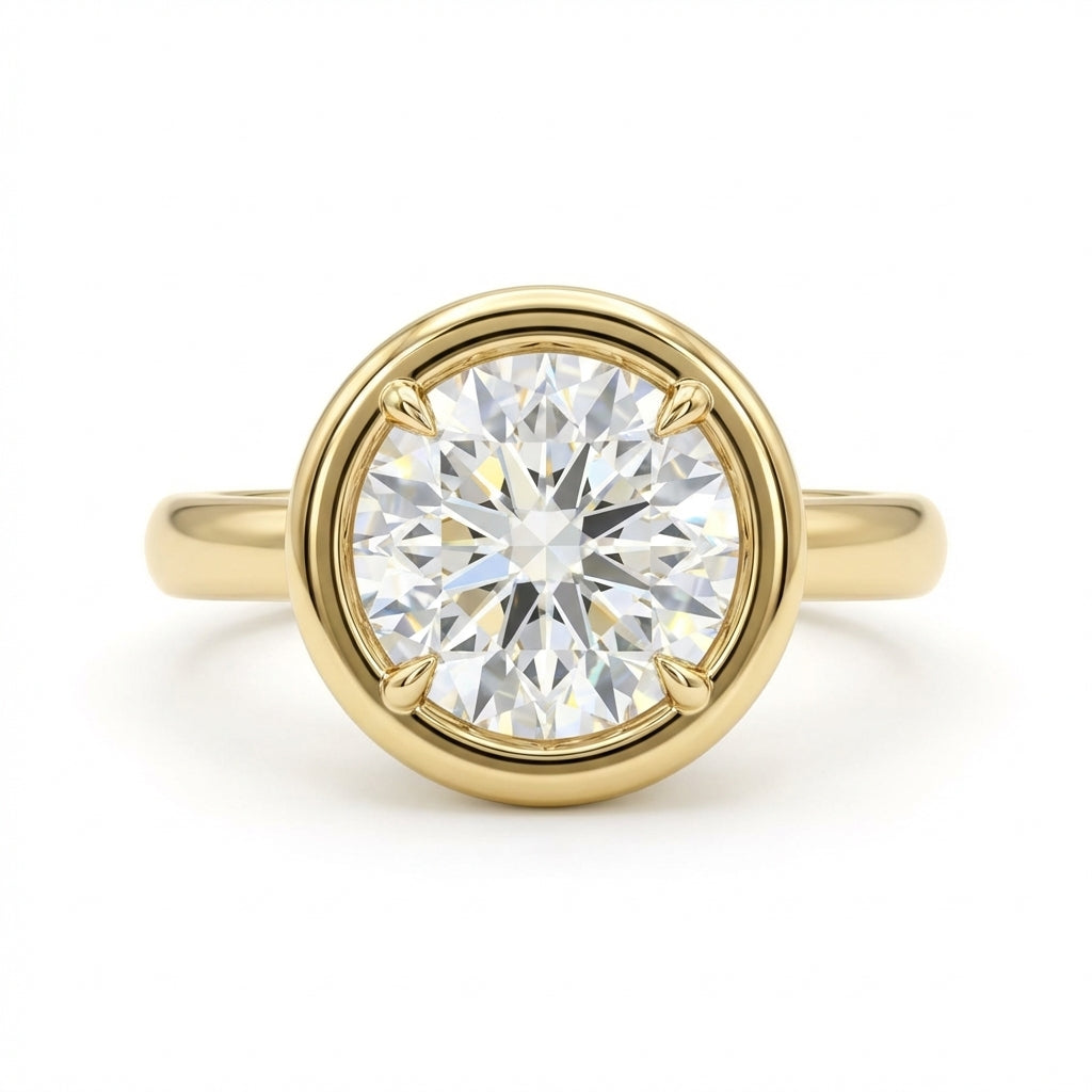 Round Brilliant Bezel Set Diamond Engagement Ring with Plain Band