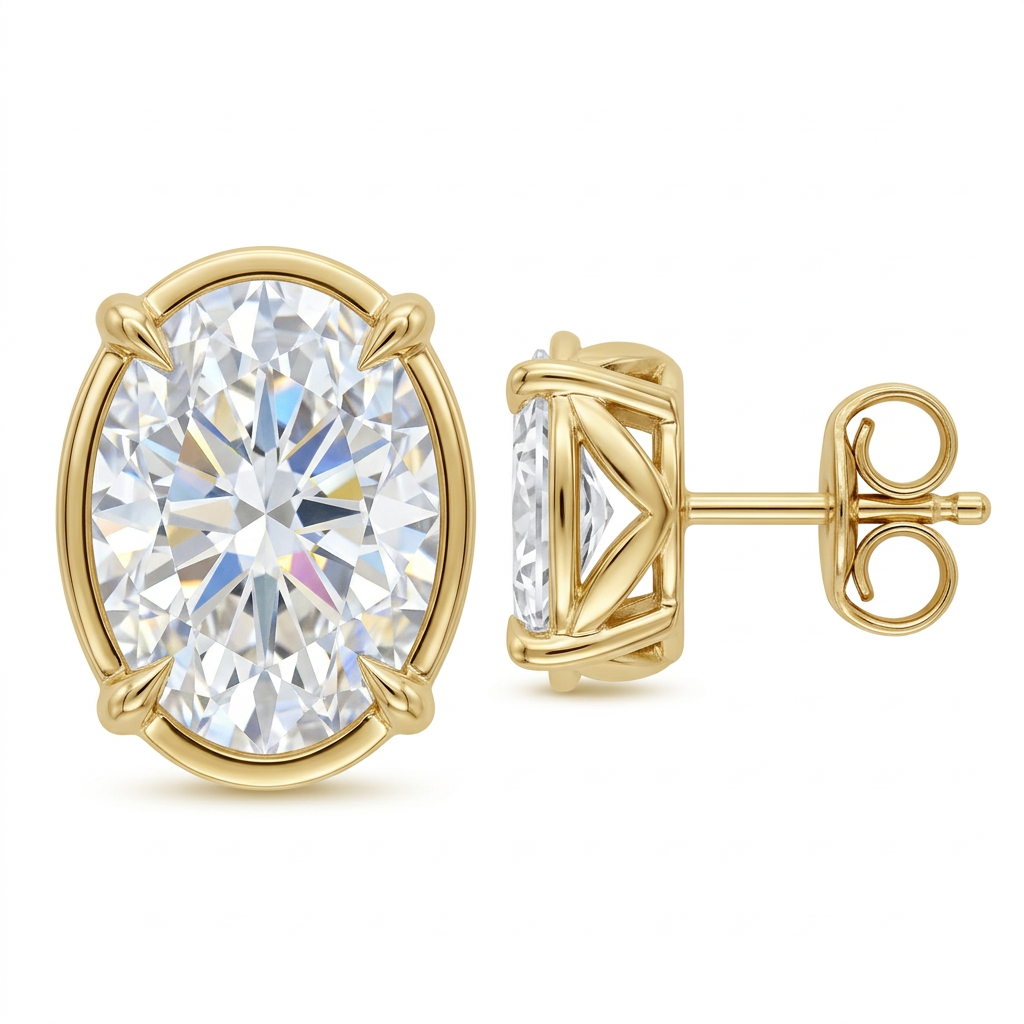 Round Brilliant & Baguette Diamond Cluster Earrings in Yellow Gold