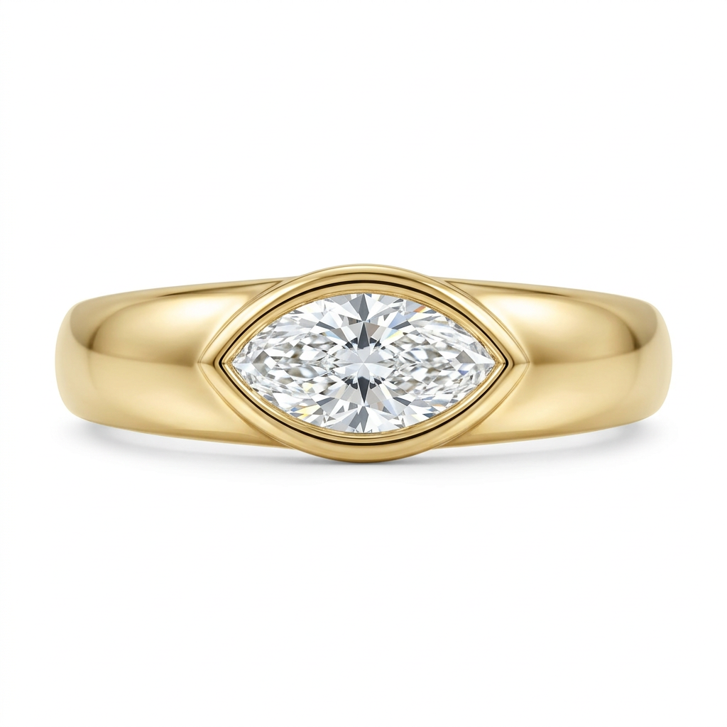 Marquise Solitaire Diamond Ring with Wide Bezel Setting