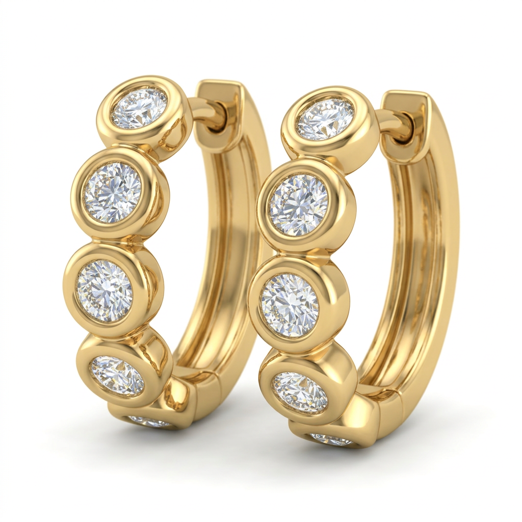 Round Brilliant Bezel-Set Diamond Hoop Earrings in Yellow Gold