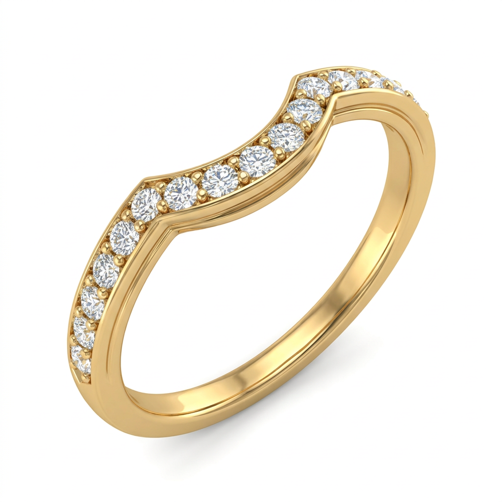 Round Brilliant Hexagonal Halo Engagement Ring with Textured Double Band