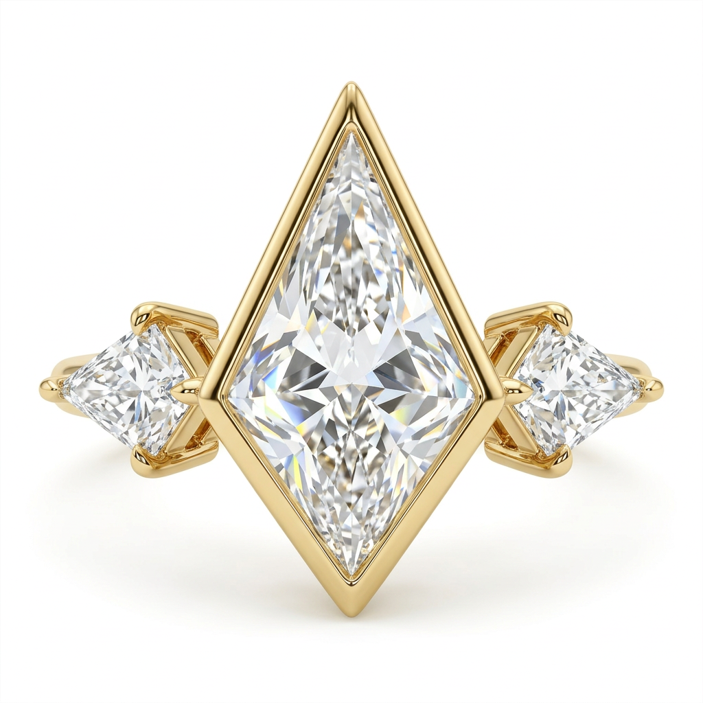 Kite & Princess Three-Stone Diamond Engagement Ring with Bezel Setting