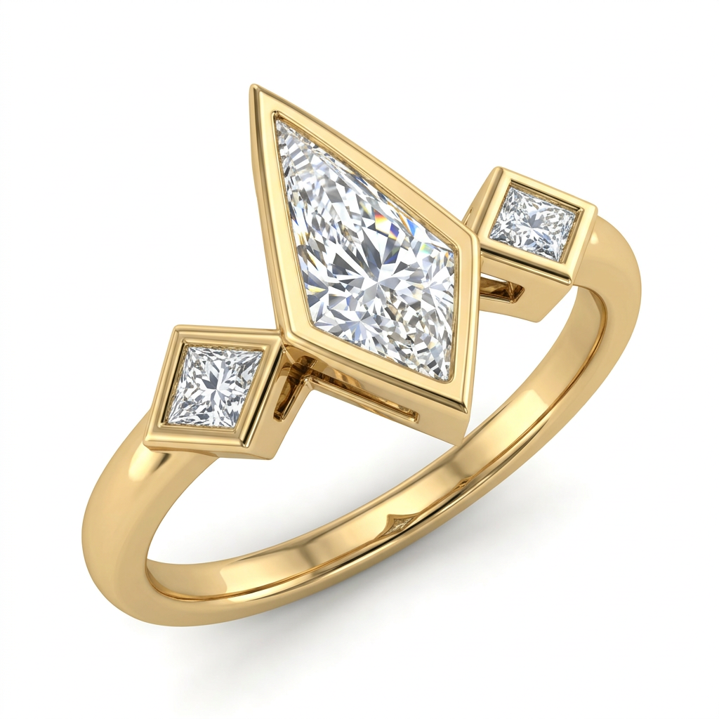 Kite & Princess Three-Stone Diamond Engagement Ring with Bezel Setting