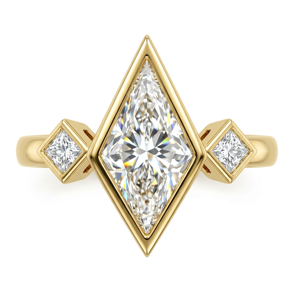 Kite & Princess Three-Stone Diamond Engagement Ring with Bezel Setting