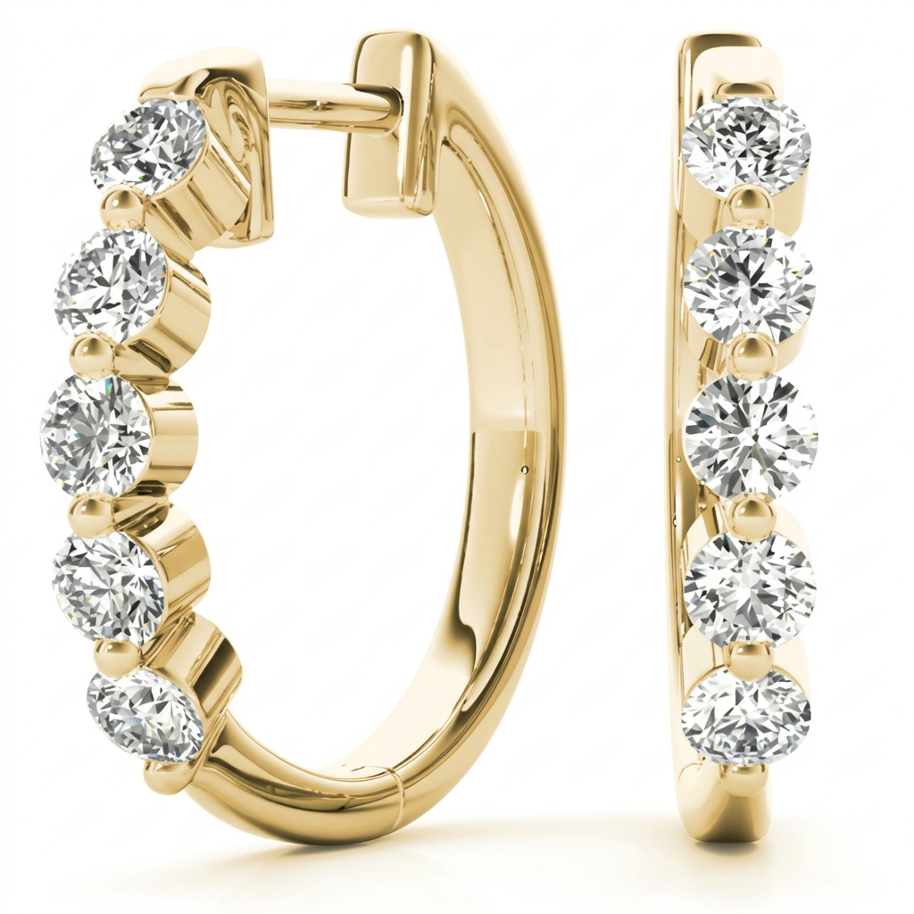 Round Brilliant Diamond Eternity Hoop Earrings in Yellow Gold
