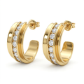 Wide Gold Channel Set Round Diamond Hoop Earrings