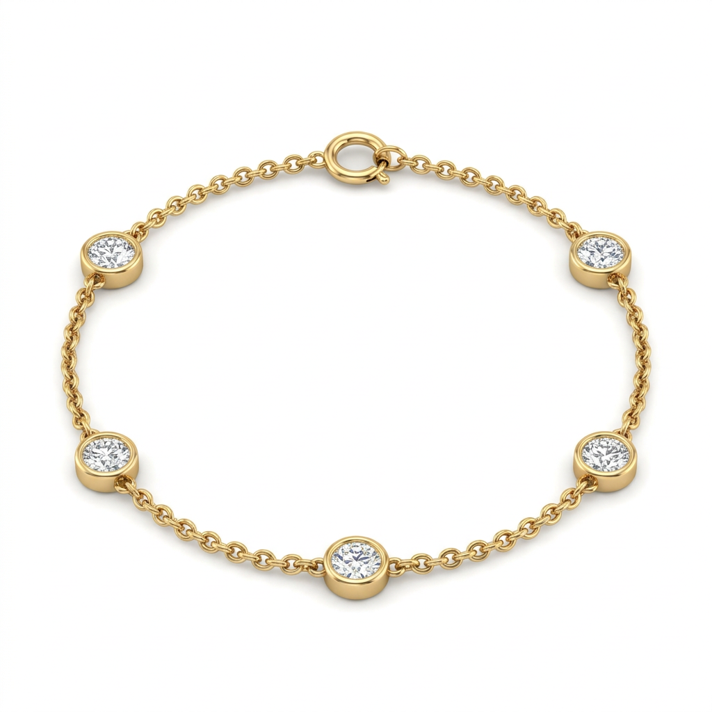 Round Bezel Set Diamond Station Bracelet in 18K Yellow Gold