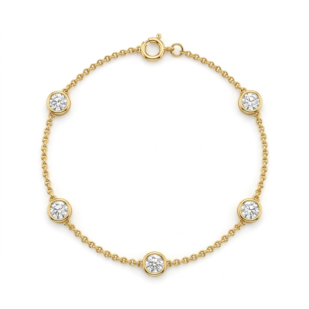 Round Bezel Set Diamond Station Bracelet in 18K Yellow Gold