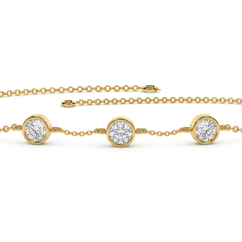 Round Bezel Set Diamond Station Bracelet in Yellow Gold