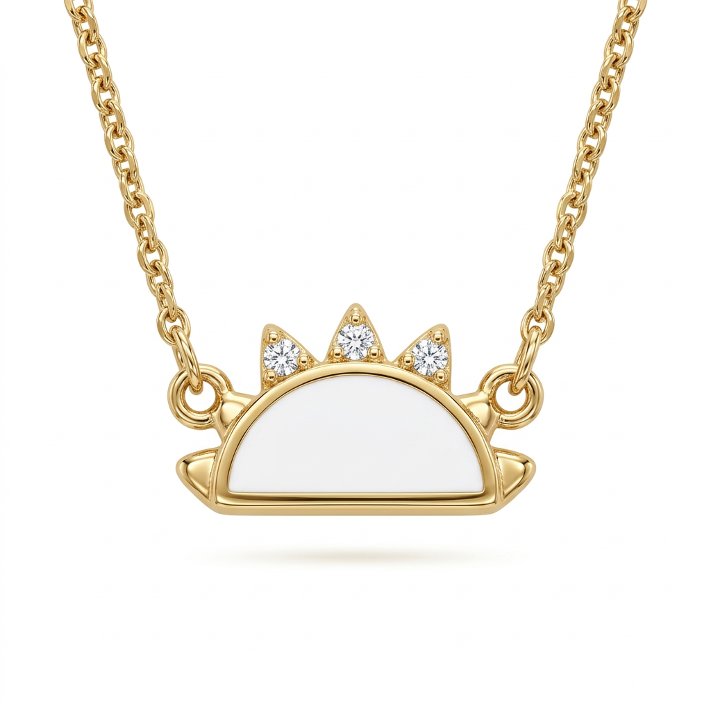 Radiant Sunburst Enamel Diamond Pendant Necklace in Gold