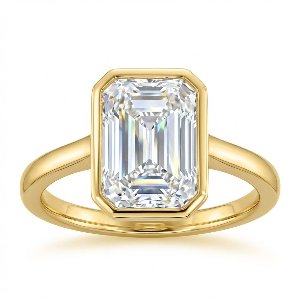 Emerald Cut Bezel Set Solitaire Engagement Ring