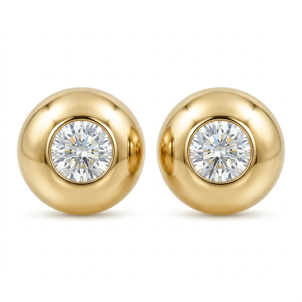 Round Brilliant Diamond Bezel Stud Earrings in Polished Yellow Gold
