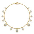 Yellow Gold Dainty Round & Marquise Diamond Dangle Charm Bracelet