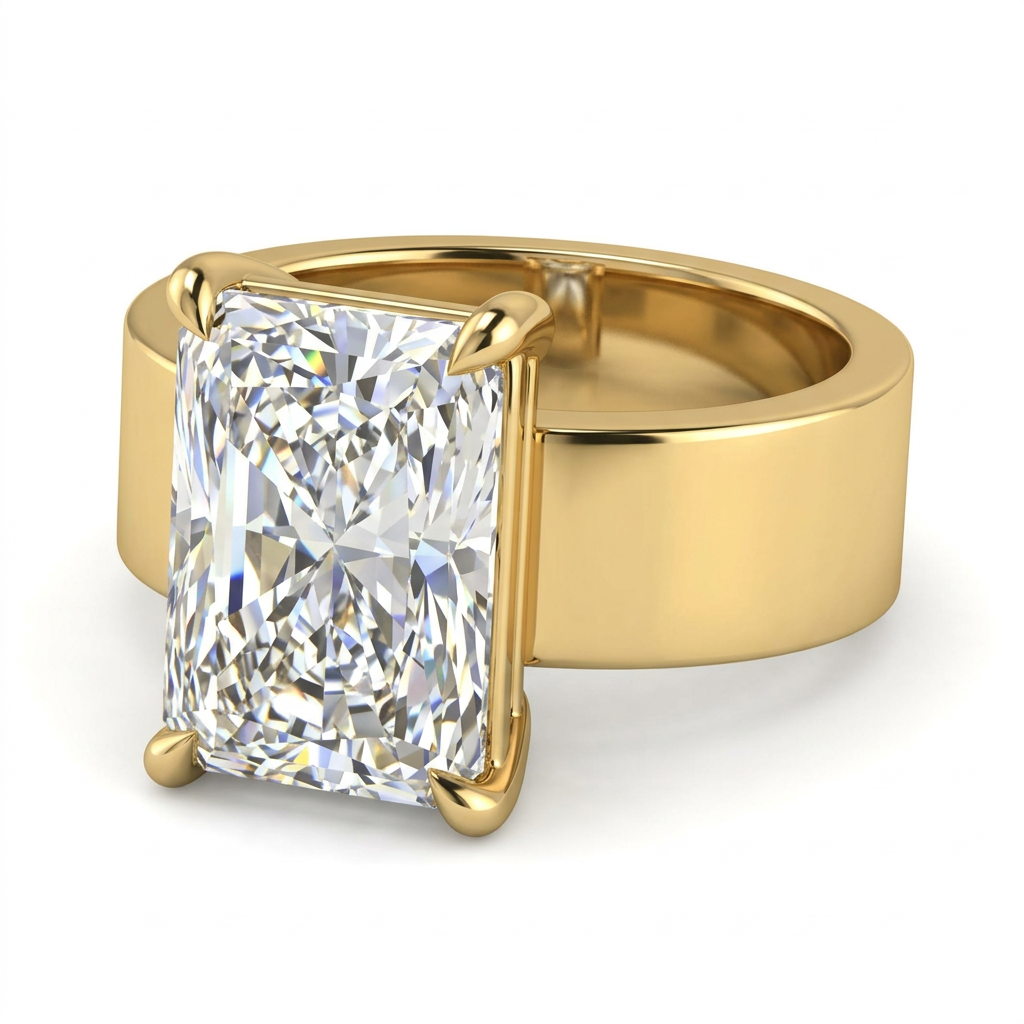 Radiant Cut Solitaire Engagement Ring with Wide Gold Band