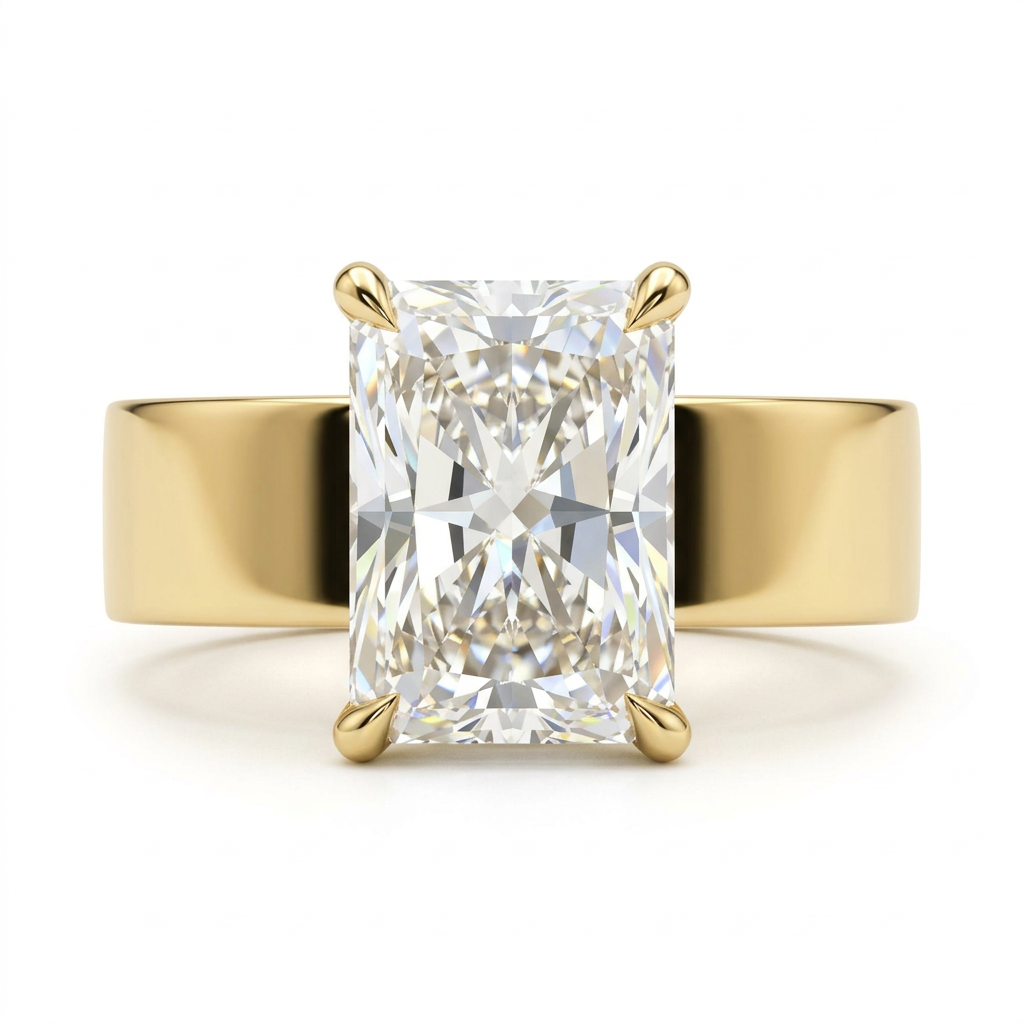 Radiant Cut Solitaire Engagement Ring with Wide Gold Band