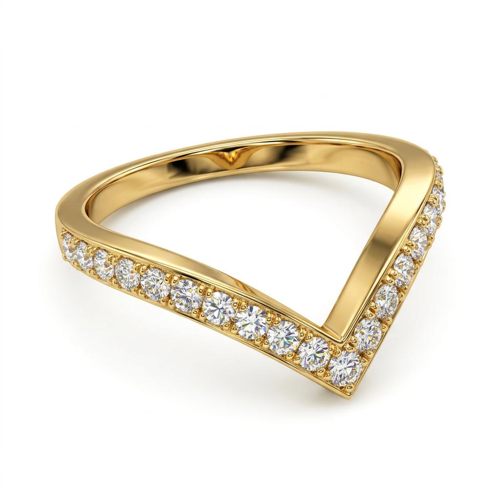 V-Shaped Pave Diamond Wedding Band in Yellow Gold