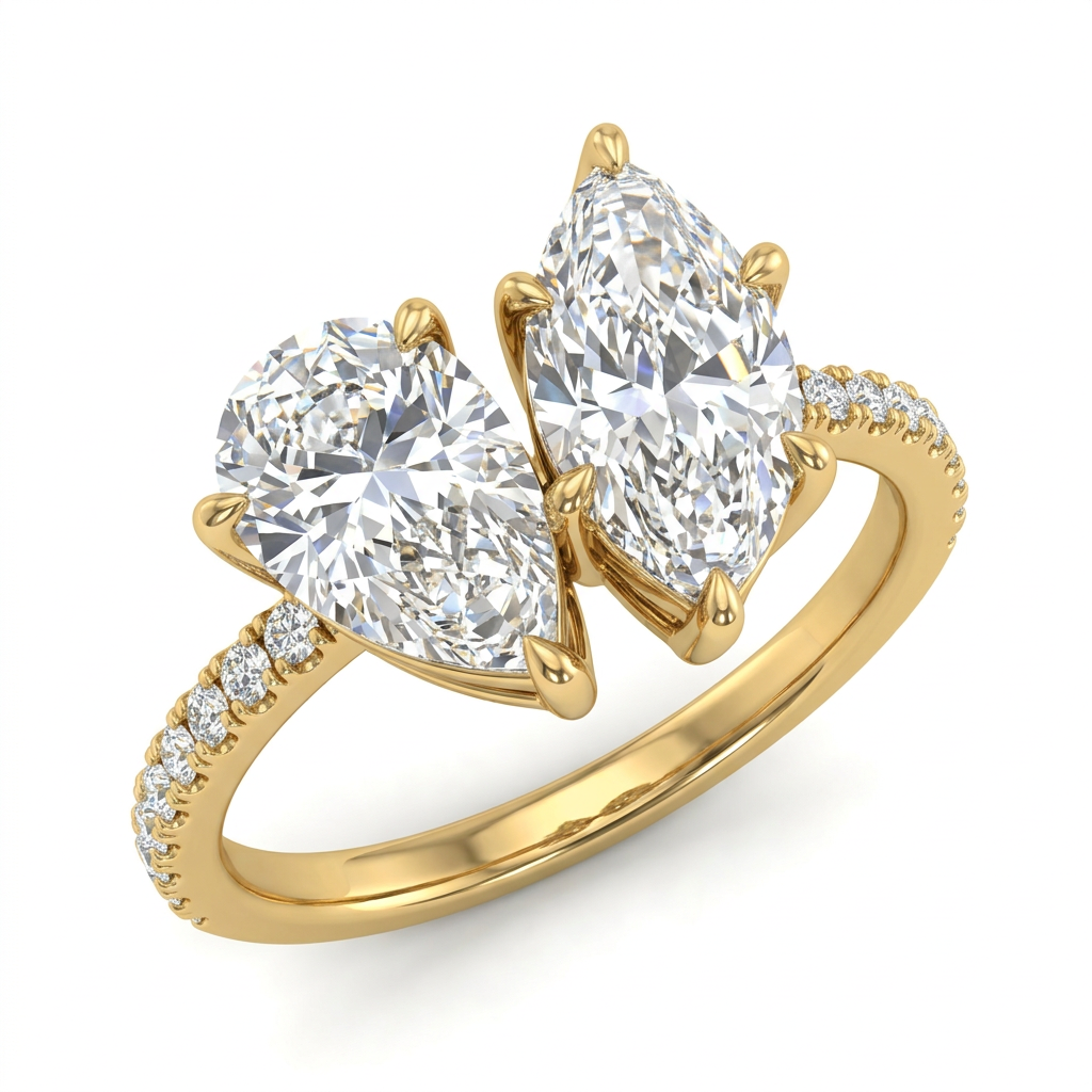Toi et Moi Marquise and Pear Diamond Pave Engagement Ring