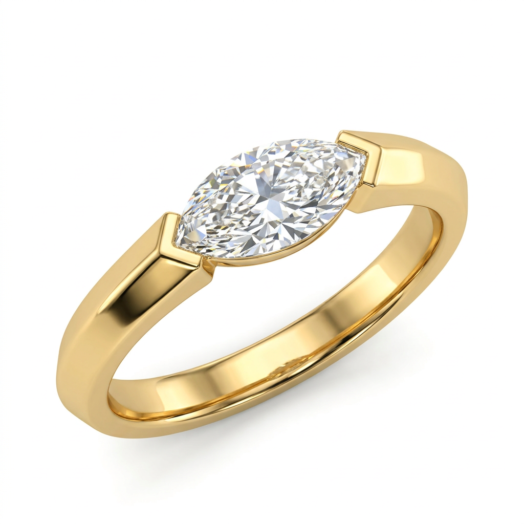 Marquise Solitaire Engagement Ring with Plain Band