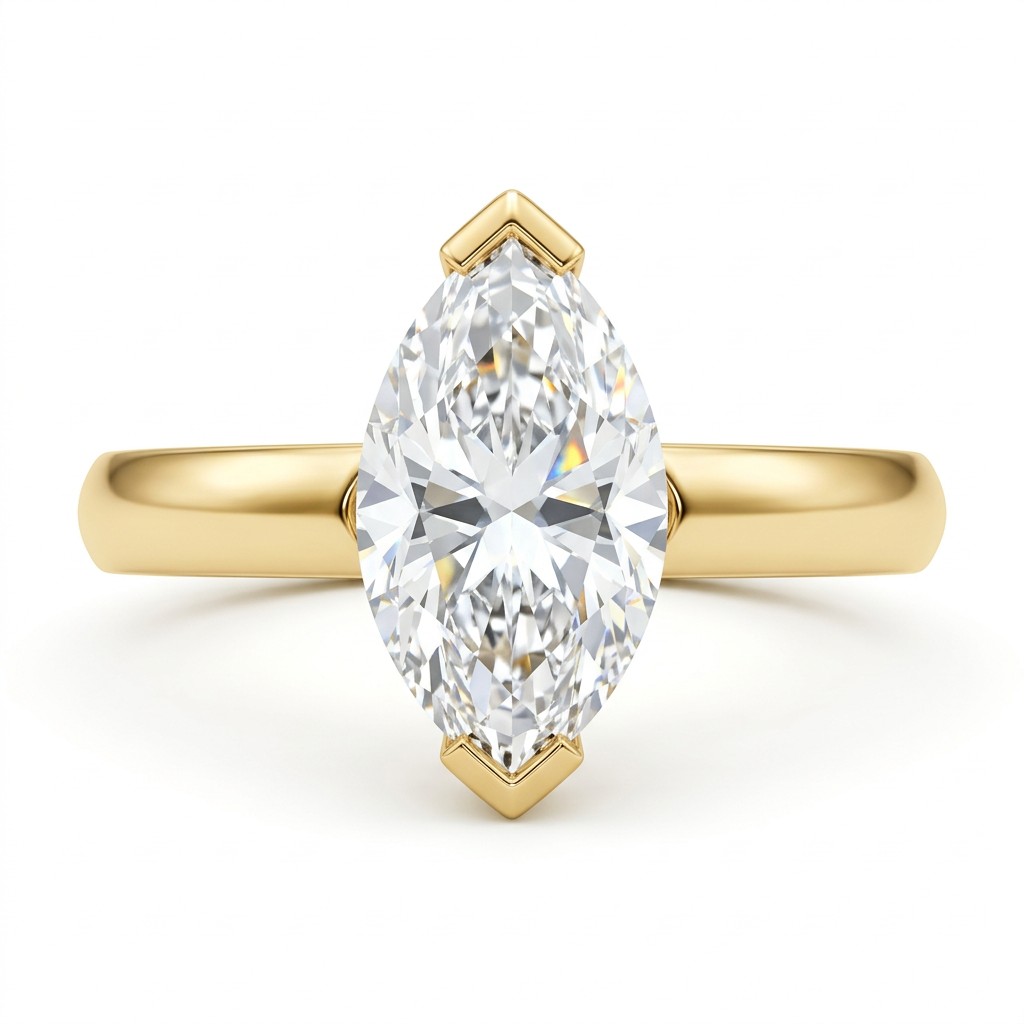 Marquise Solitaire Engagement Ring with Plain Band