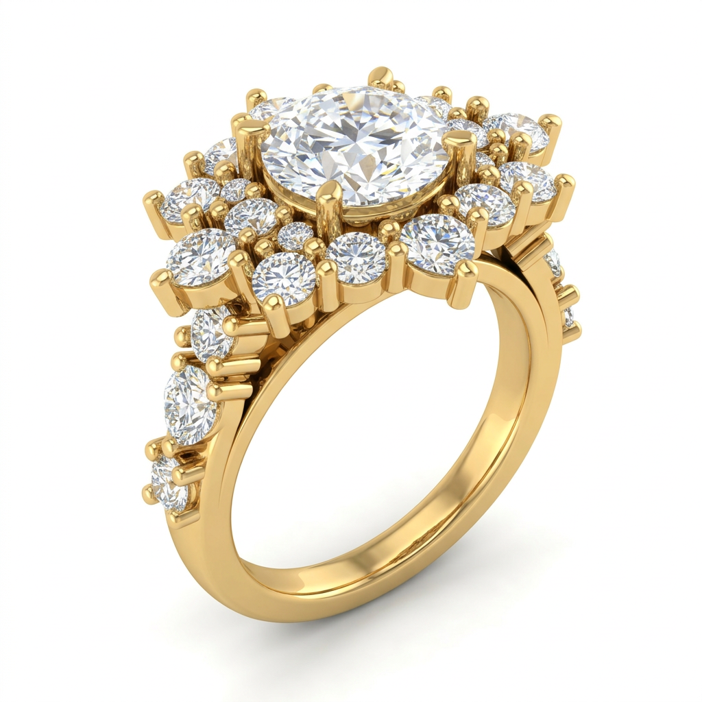 Princess Cut & Mixed Stone Cluster Engagement Ring - Style 2