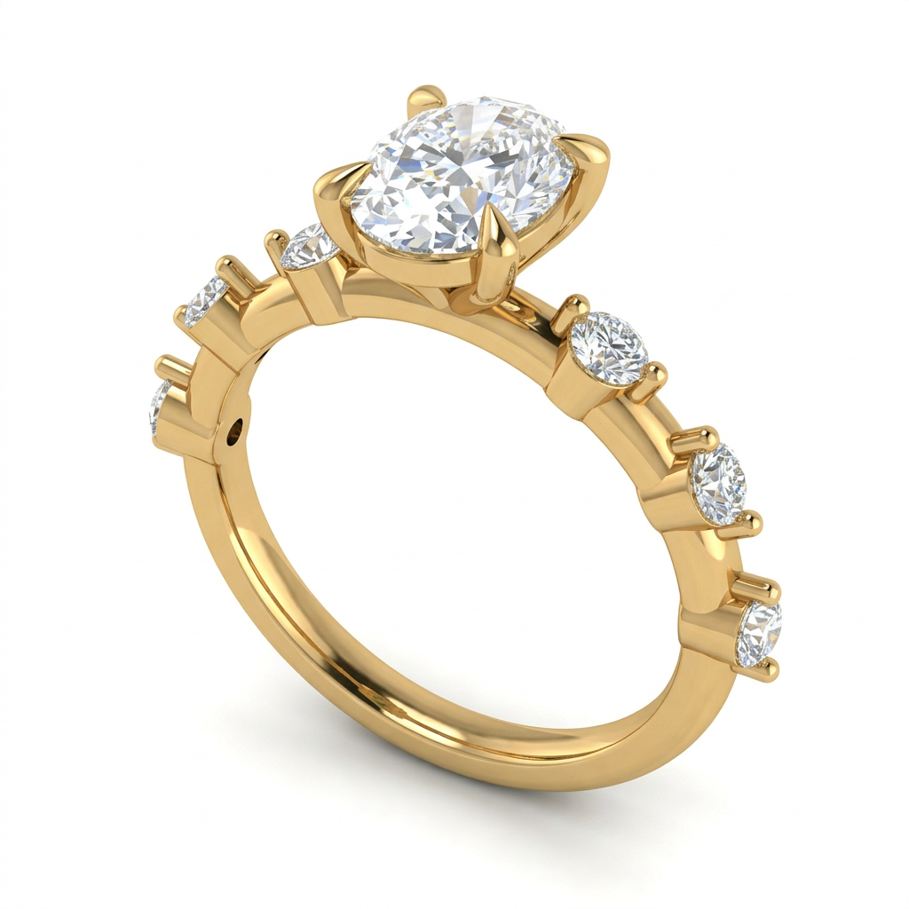 Emerald Solitaire Engagement Ring with Pave Band