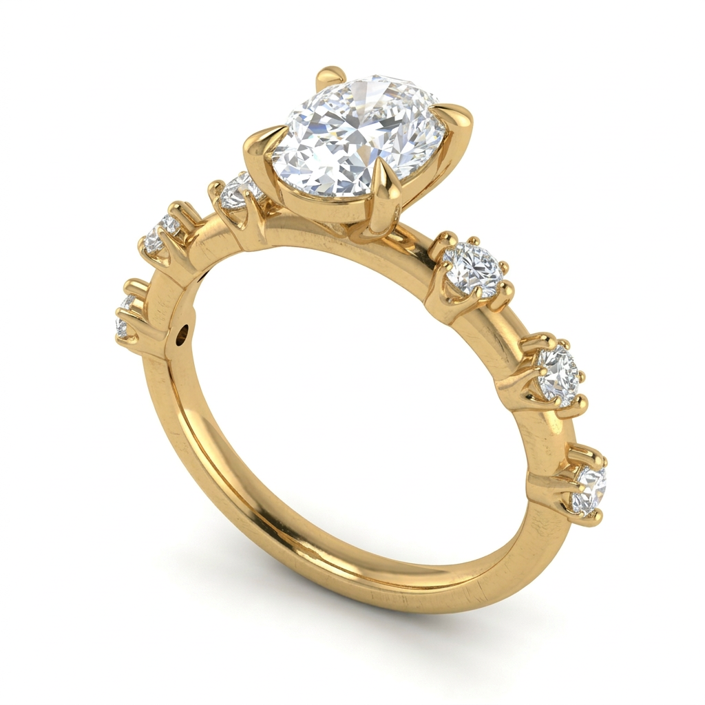 Emerald Solitaire Engagement Ring with Pave Band