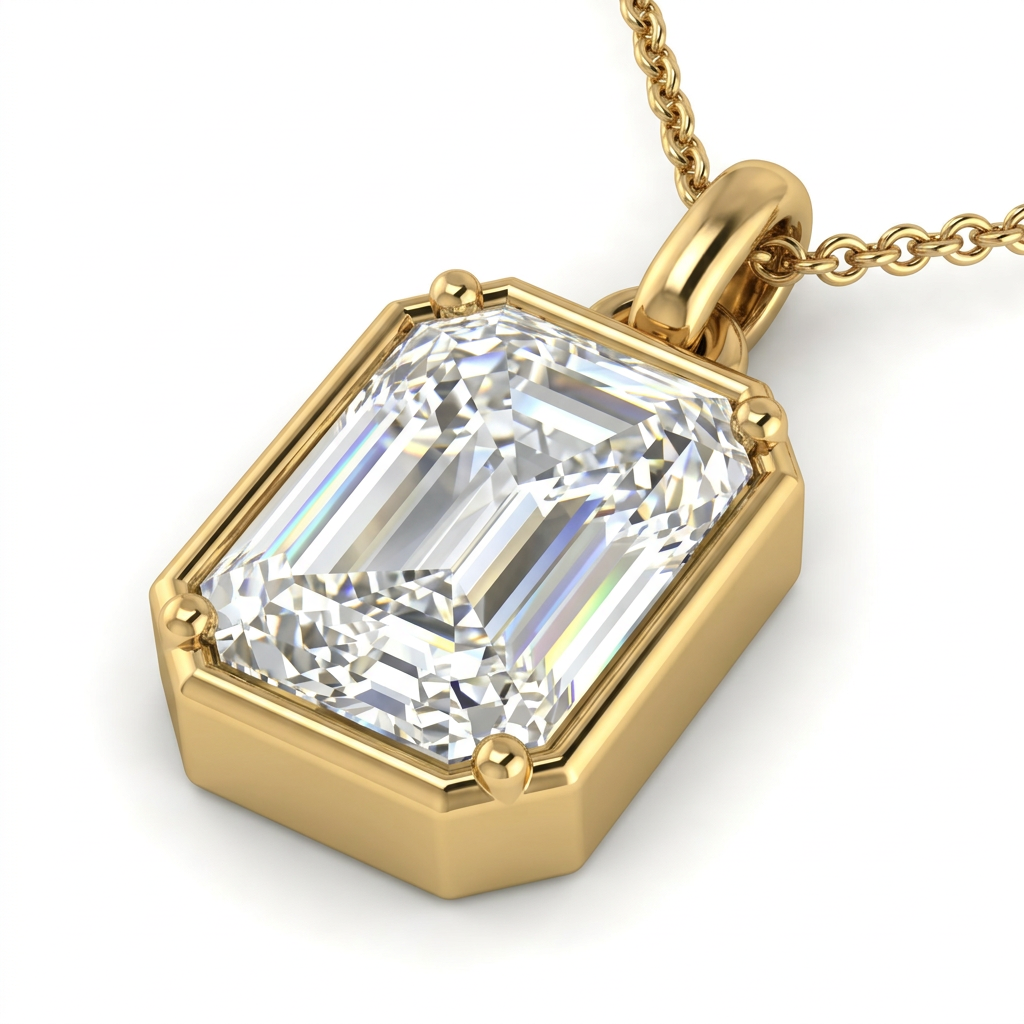 Gold Emerald Cut Pendant Necklace