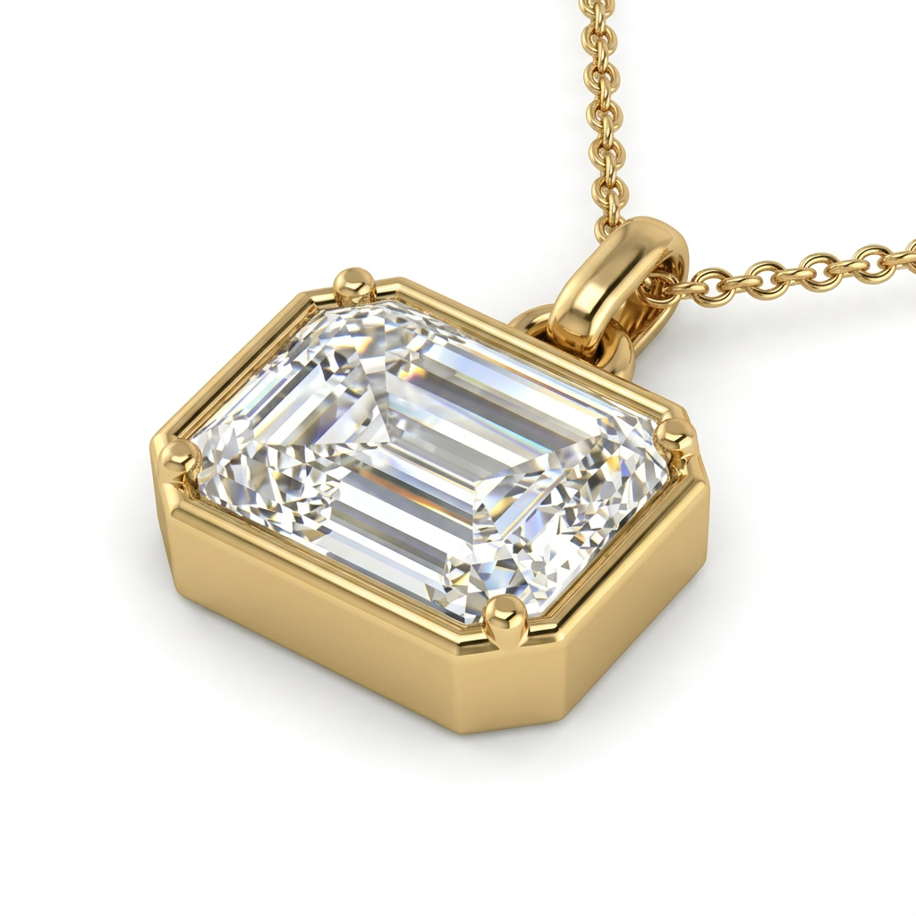 Gold Emerald Cut Pendant Necklace