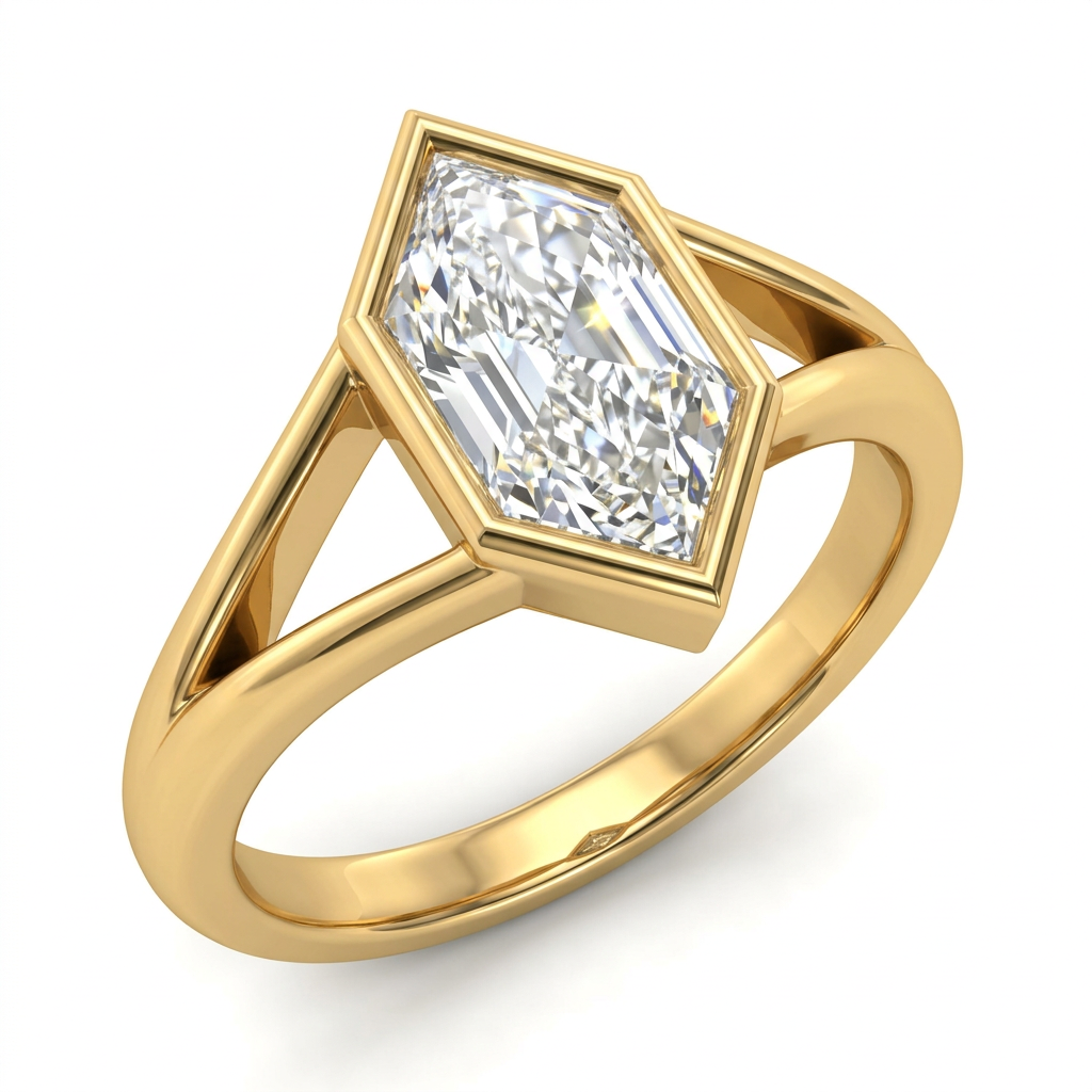 Marquise Bezel Split Shank Engagement Ring in Yellow Gold - Style 2