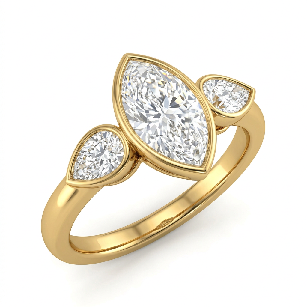 Marquise and Pear Three-Stone Engagement Ring