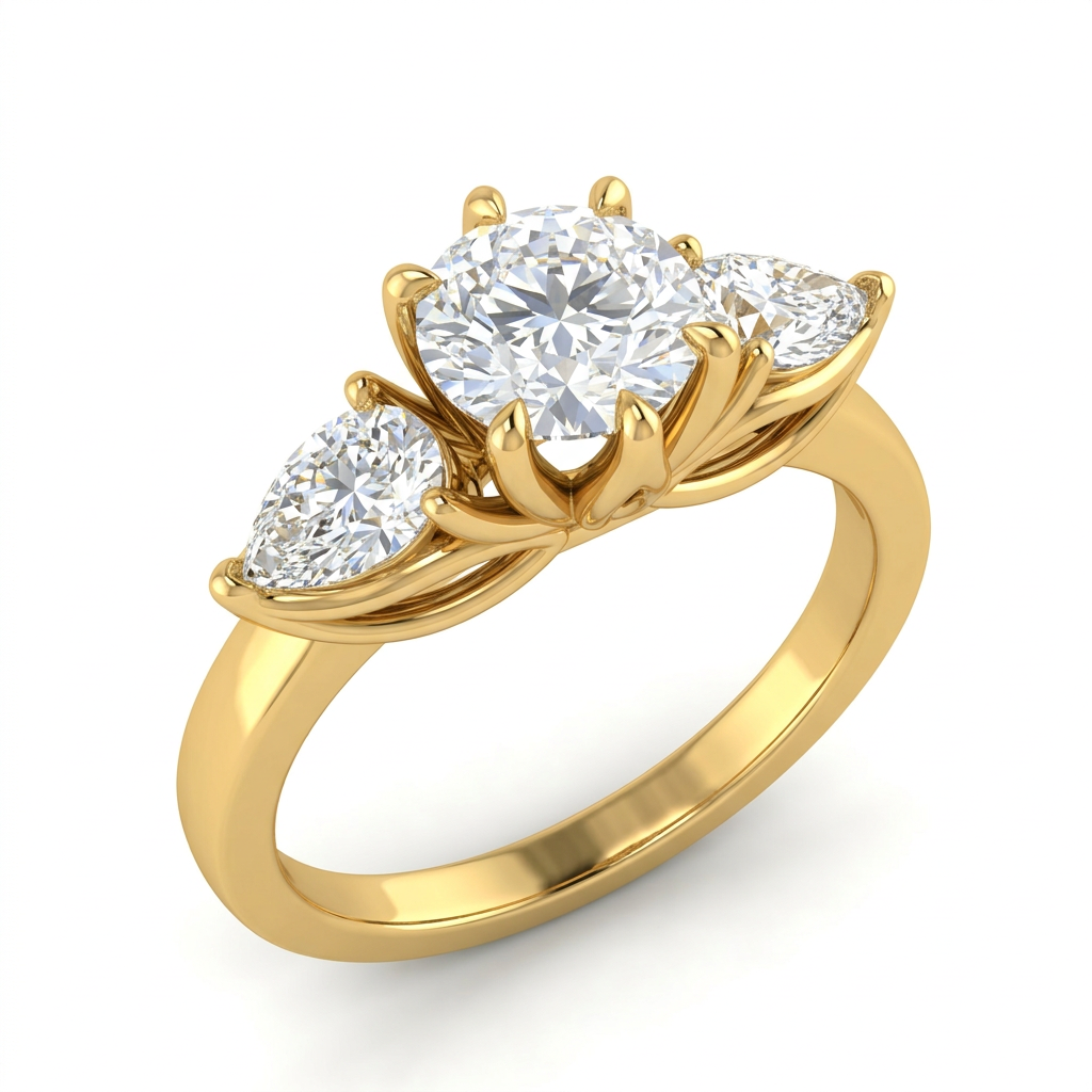 Marquise and Pear Three-Stone Engagement Ring - Style 2
