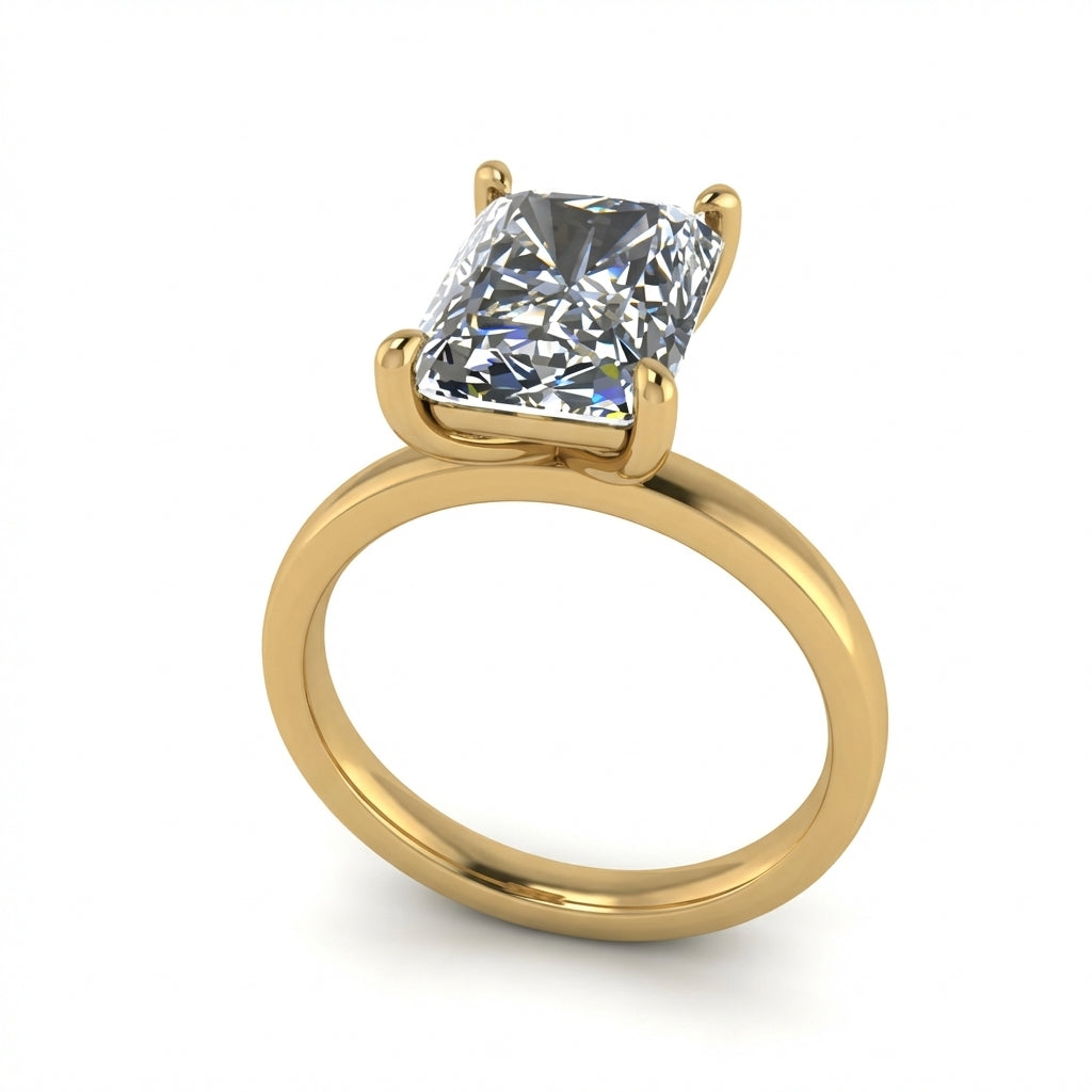 Radiant Cut Solitaire Engagement Ring with Plain Band
