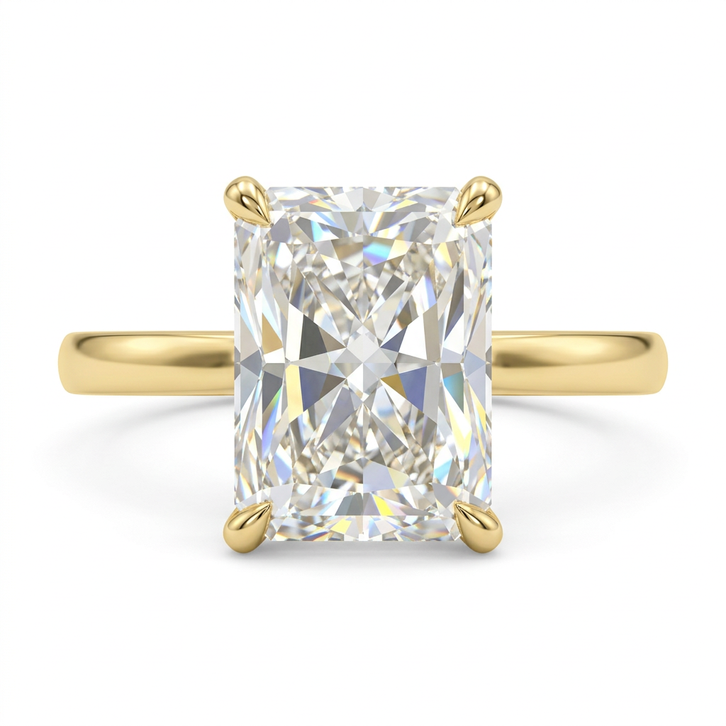Radiant Cut Solitaire Engagement Ring with Plain Band