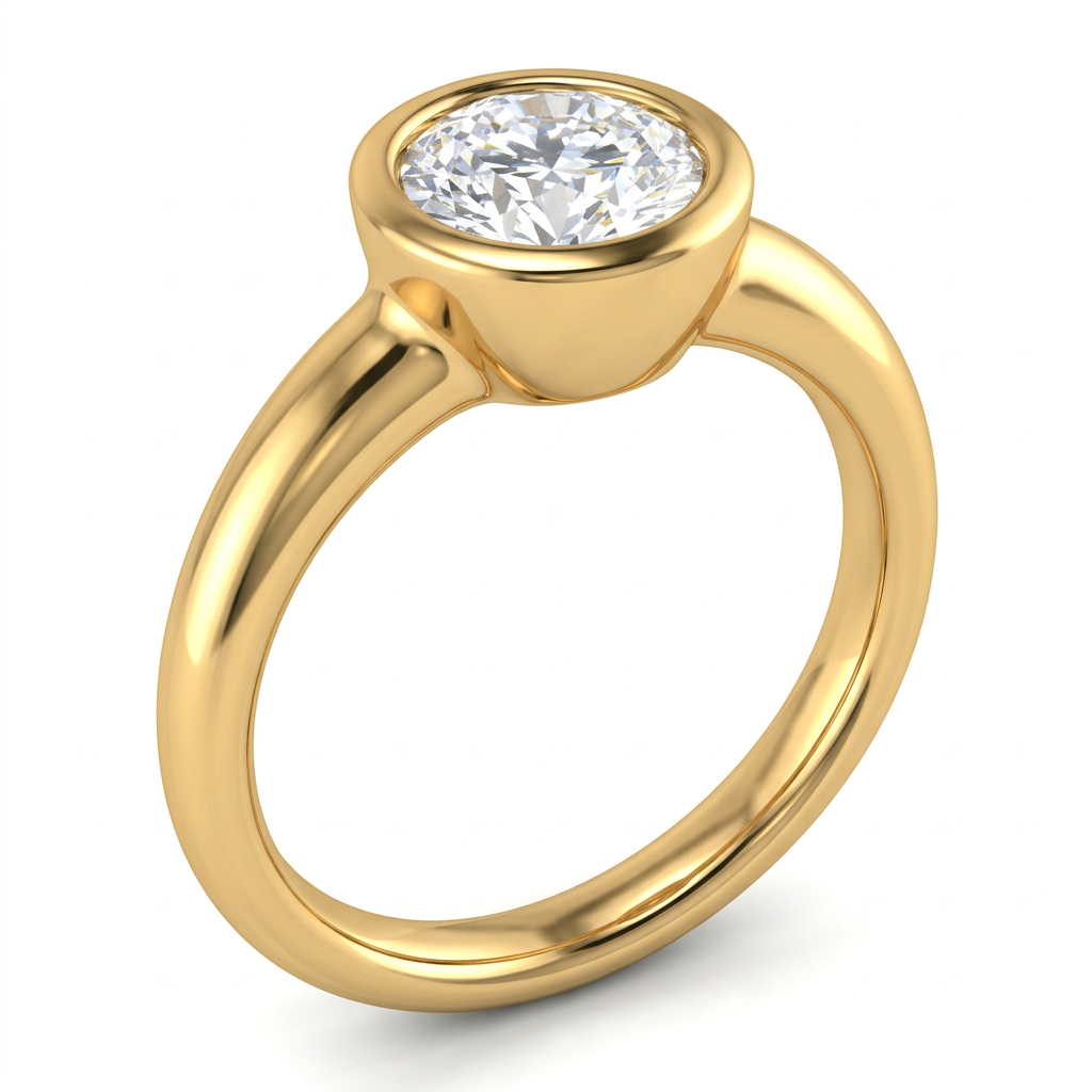 Modern Round Bezel Solitaire Engagement Ring