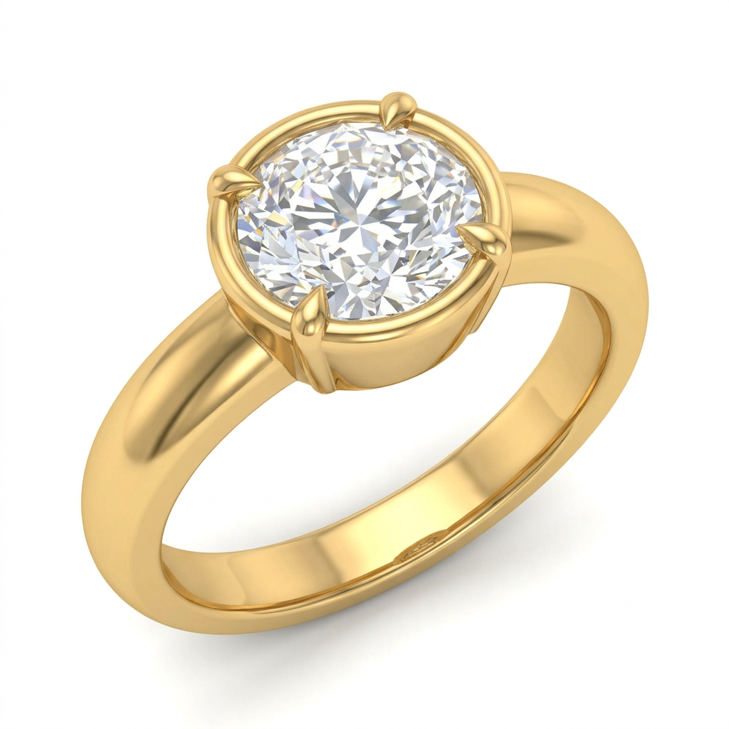 Modern Round Bezel Solitaire Engagement Ring