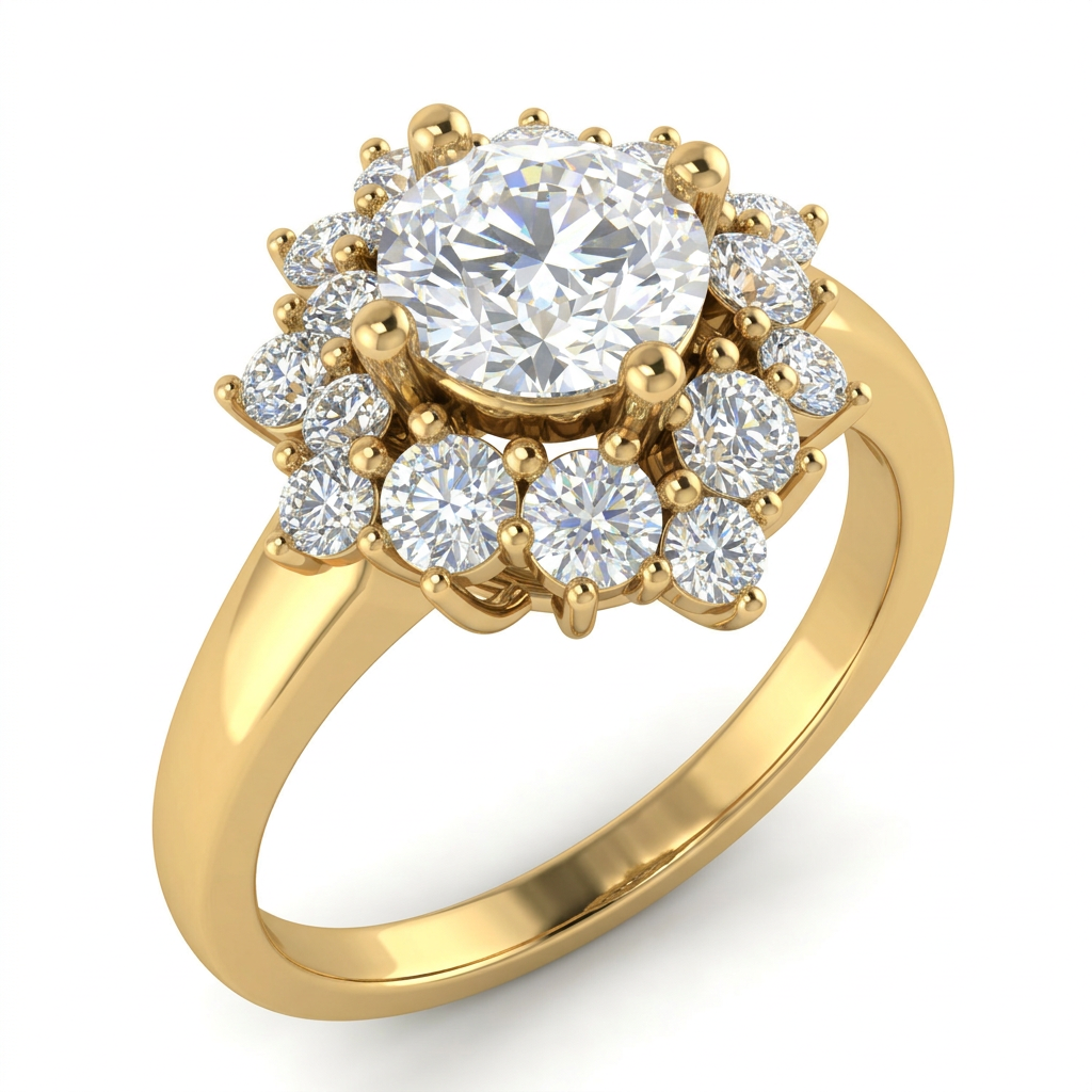 Gold Multi-Stone Cluster Diamond Ring - Style 2