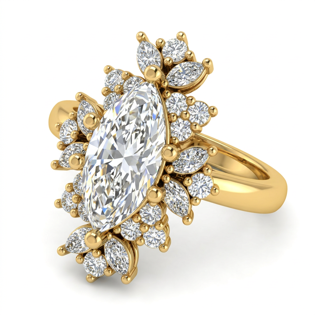 Gold Multi-Stone Cluster Diamond Ring